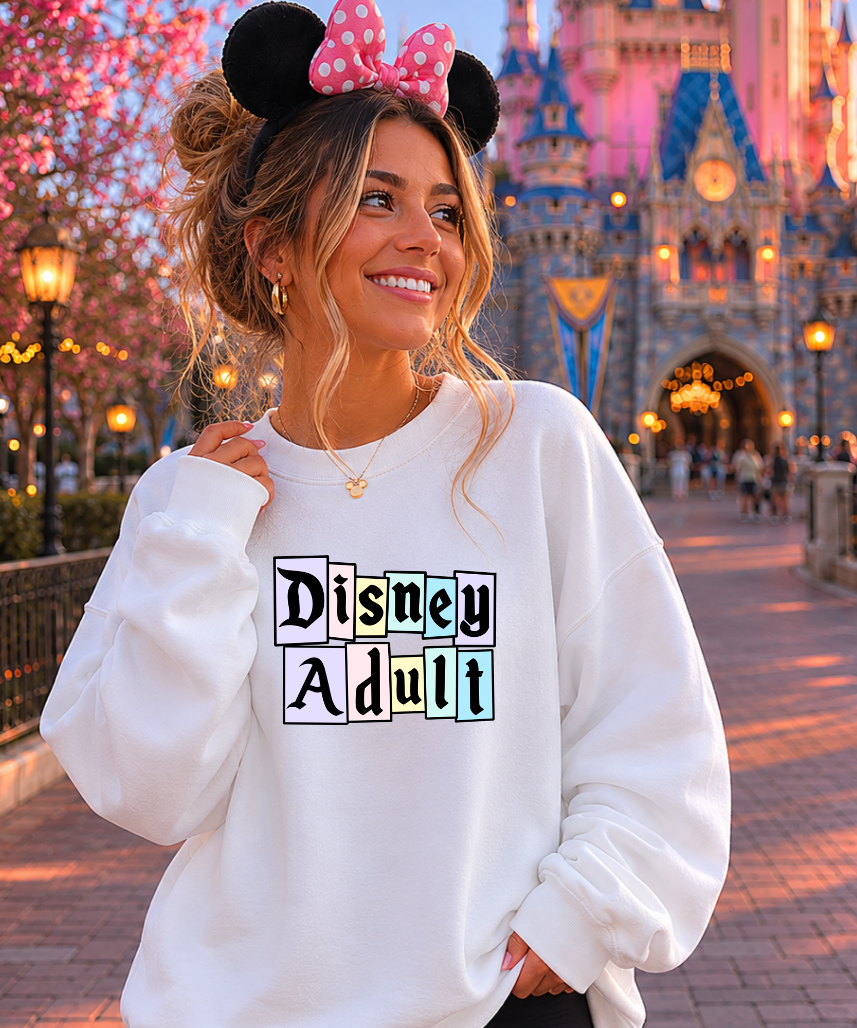 DNY Adult Sweatshirt - White/Light Pink/Peppermint/Pink Lemonade