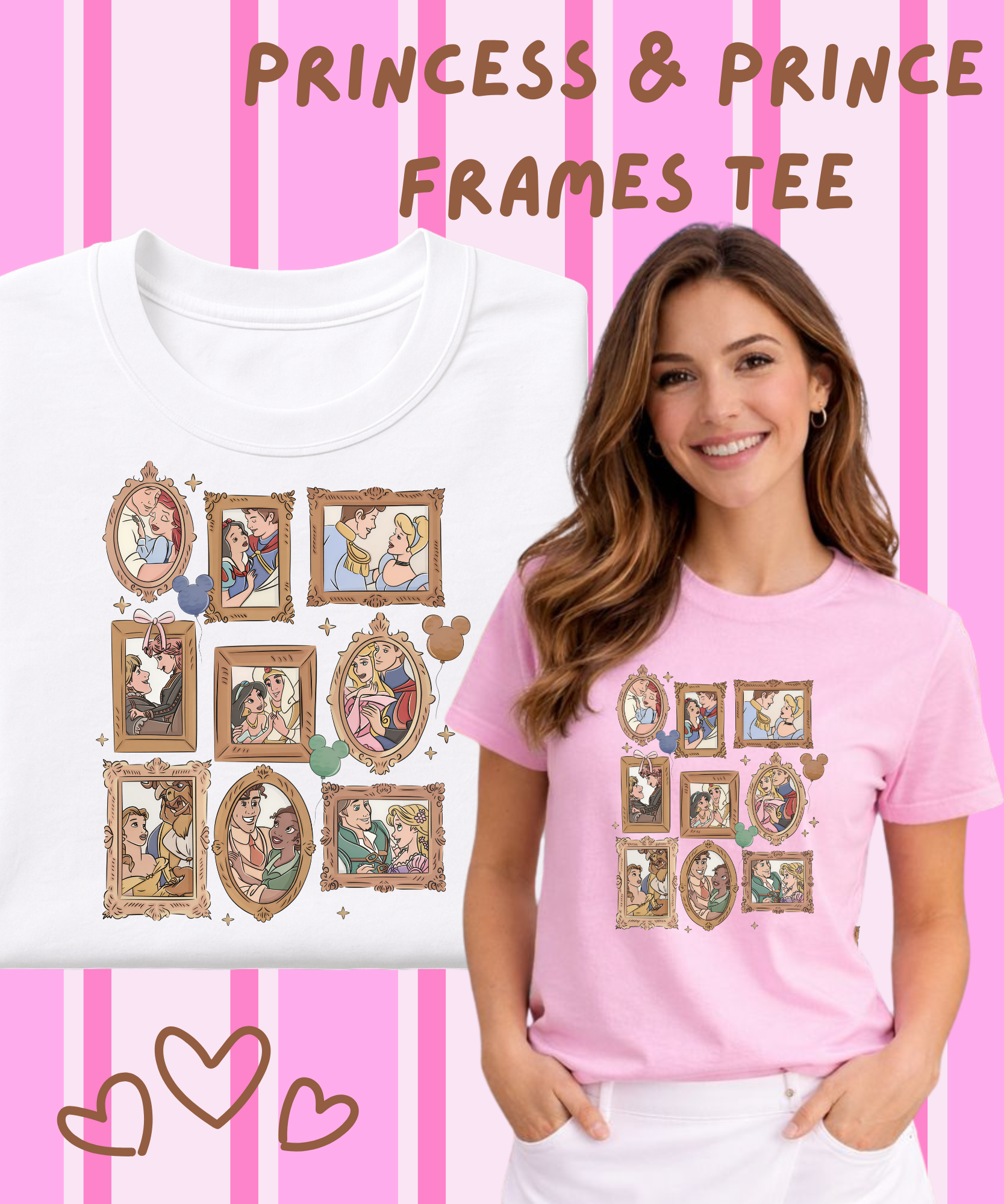 Princess & Prince Frames Tee/Sweatshirt - White/Pink