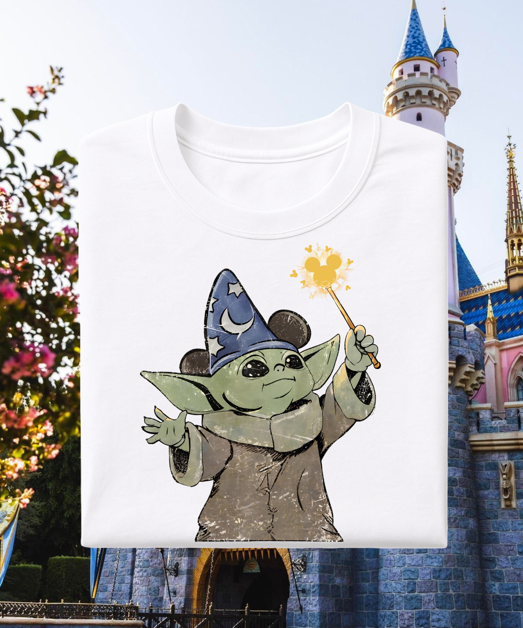 Grogu Wizard - Tshirt - White/Navy/Pink