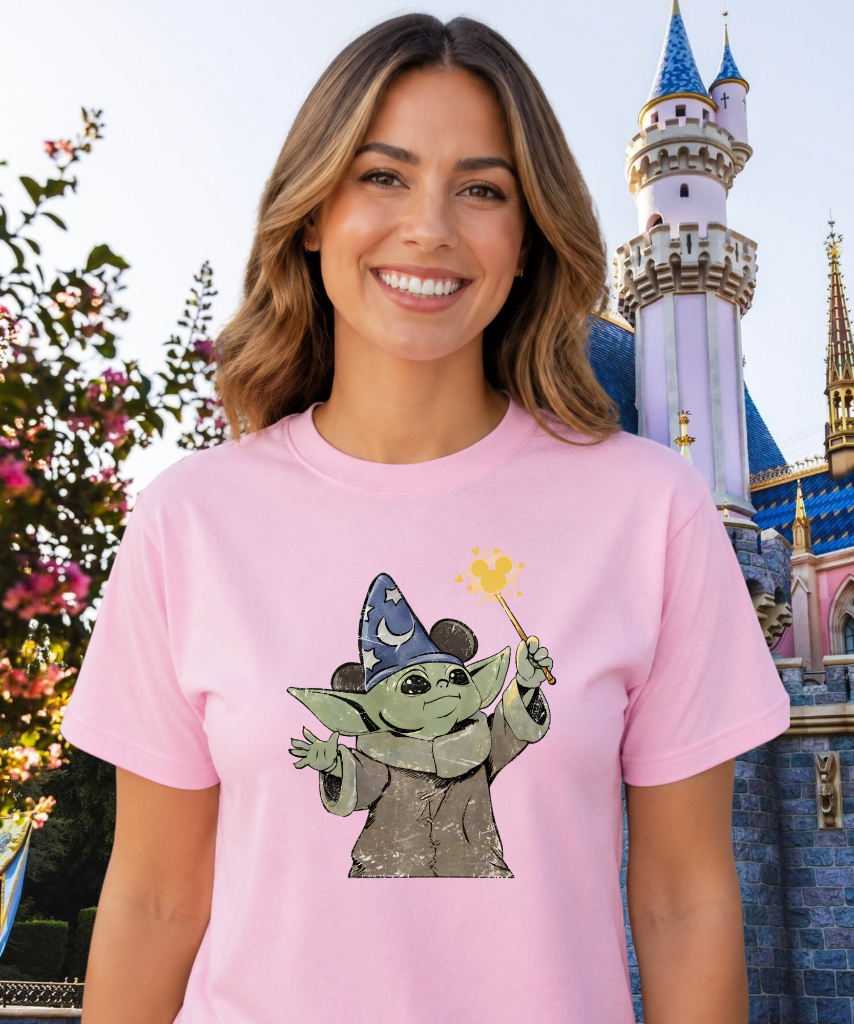 Grogu Wizard - Tshirt - White/Navy/Pink