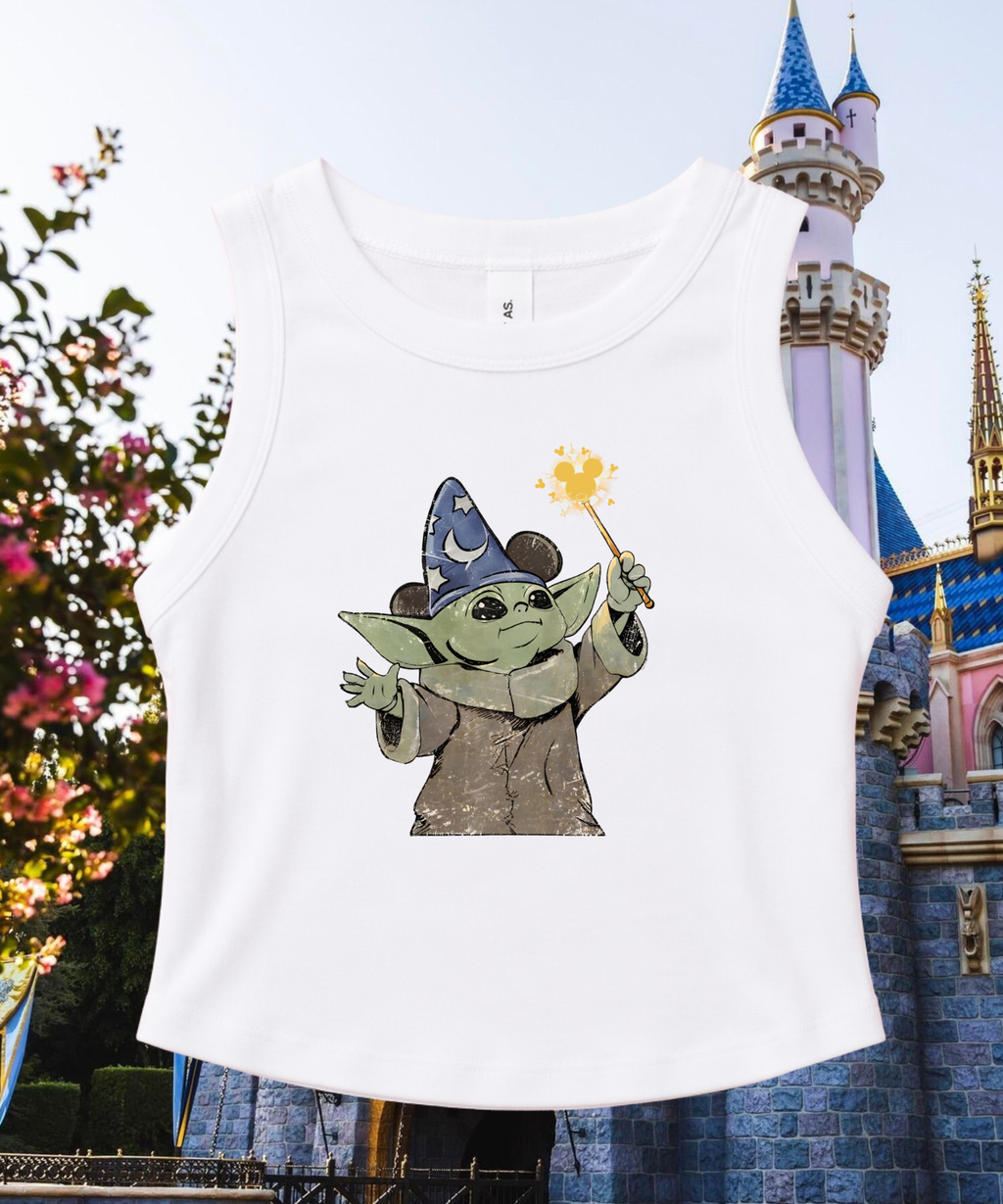 Grogu Wizard - Cropped Tee/Cropped Vest - White