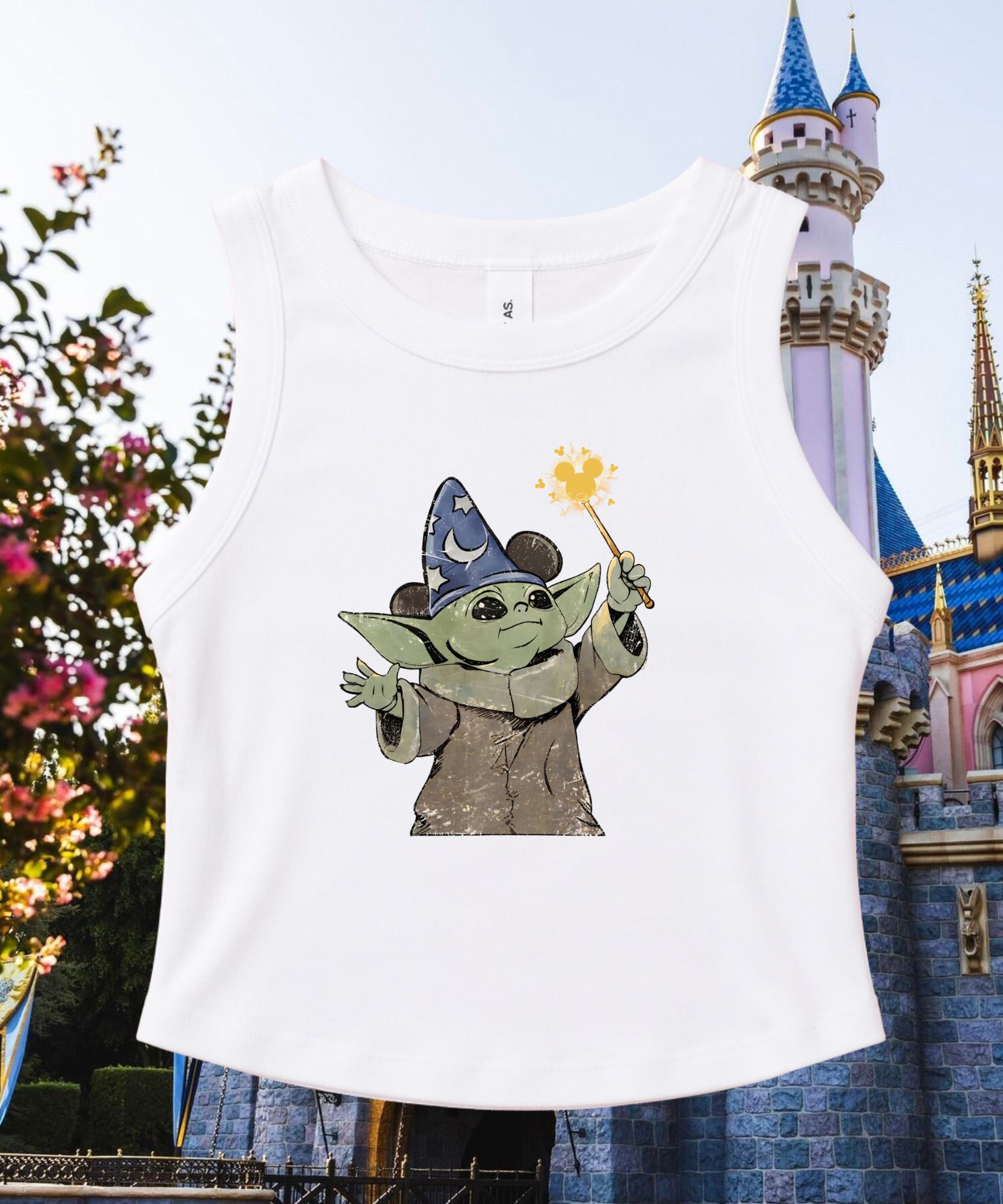 Grogu Wizard - Cropped Tee/Cropped Vest - White