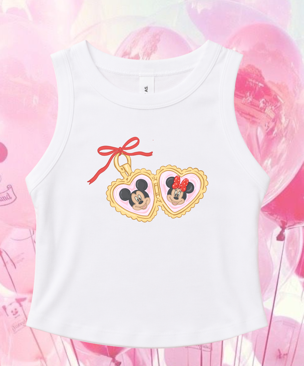 Minnie Mickey Locket - Cropped Tee/Cropped Vest - White