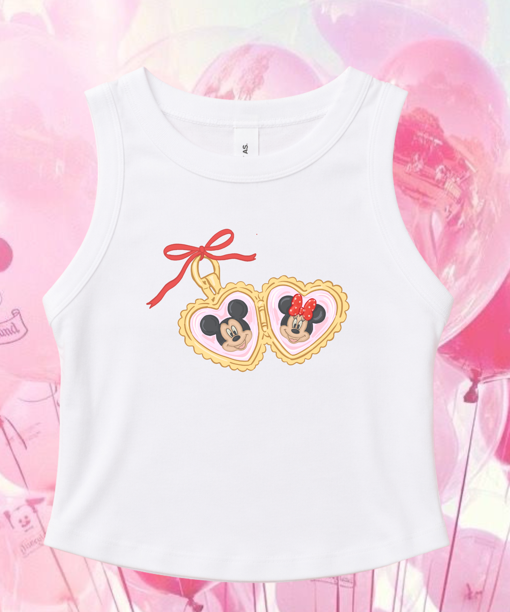 Minnie Mickey Locket - Cropped Tee/Cropped Vest - White