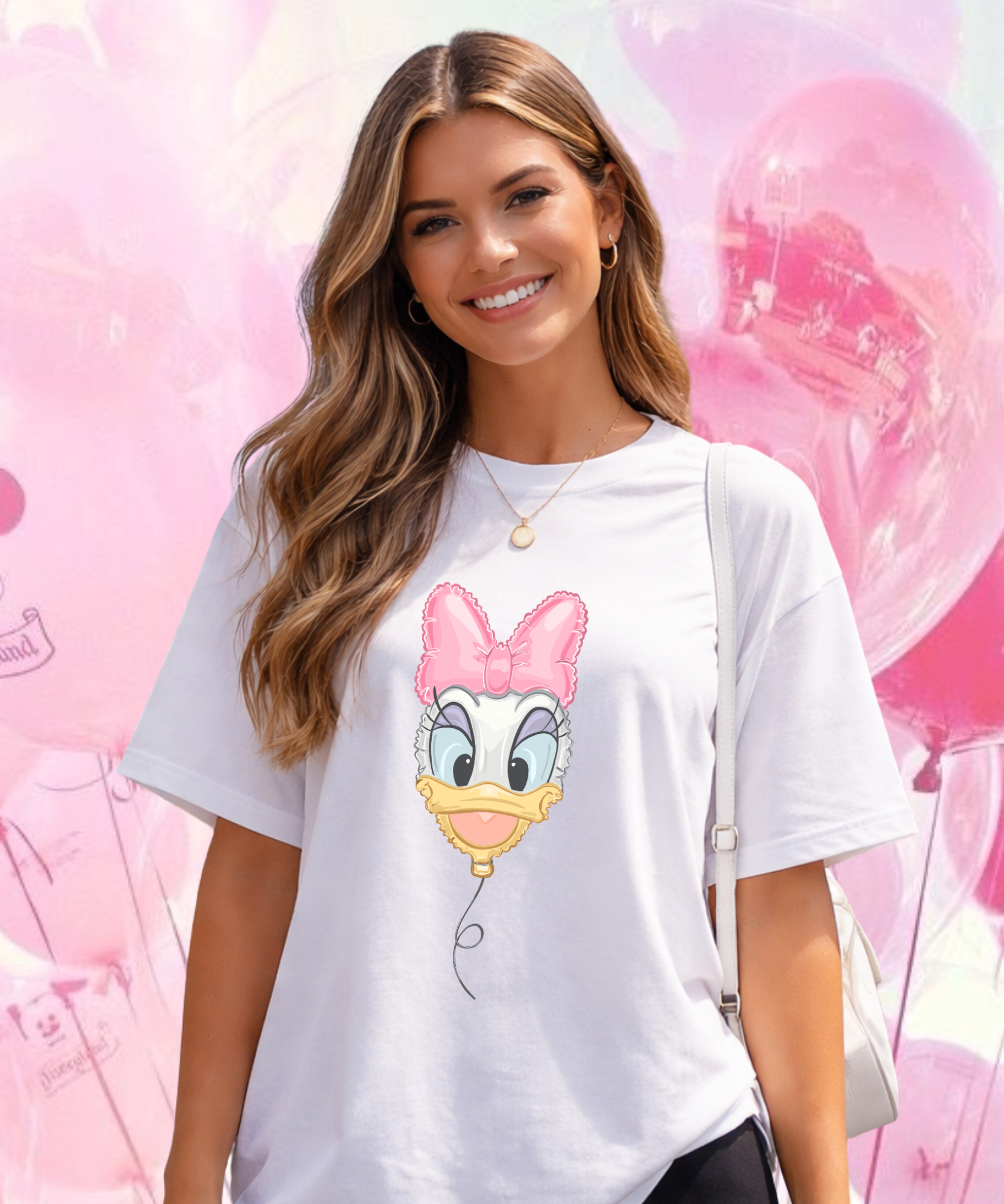 Daisy/Donald Balloon - Tshirt - White/Pink