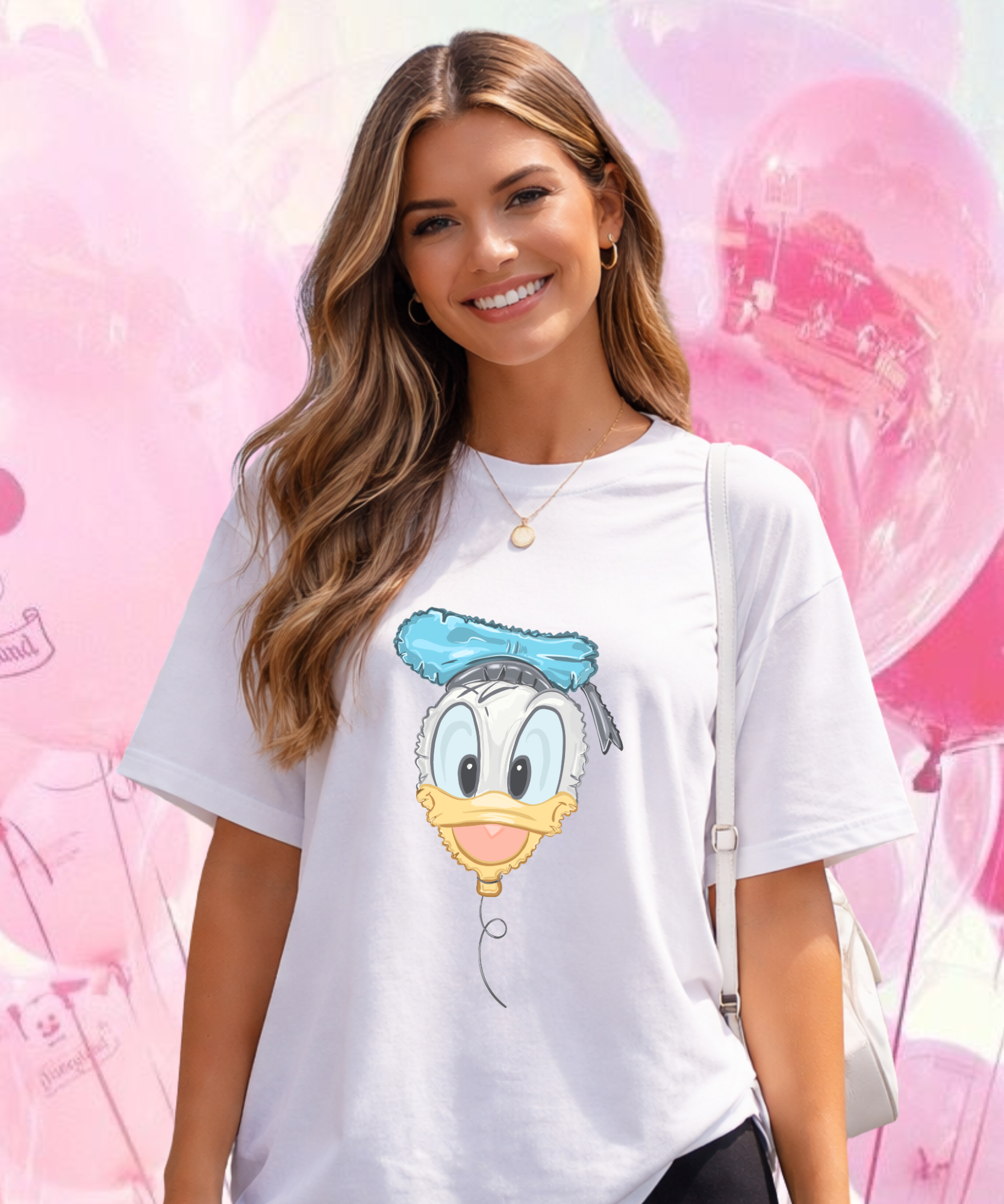 Daisy/Donald Balloon - Tshirt - White/Pink