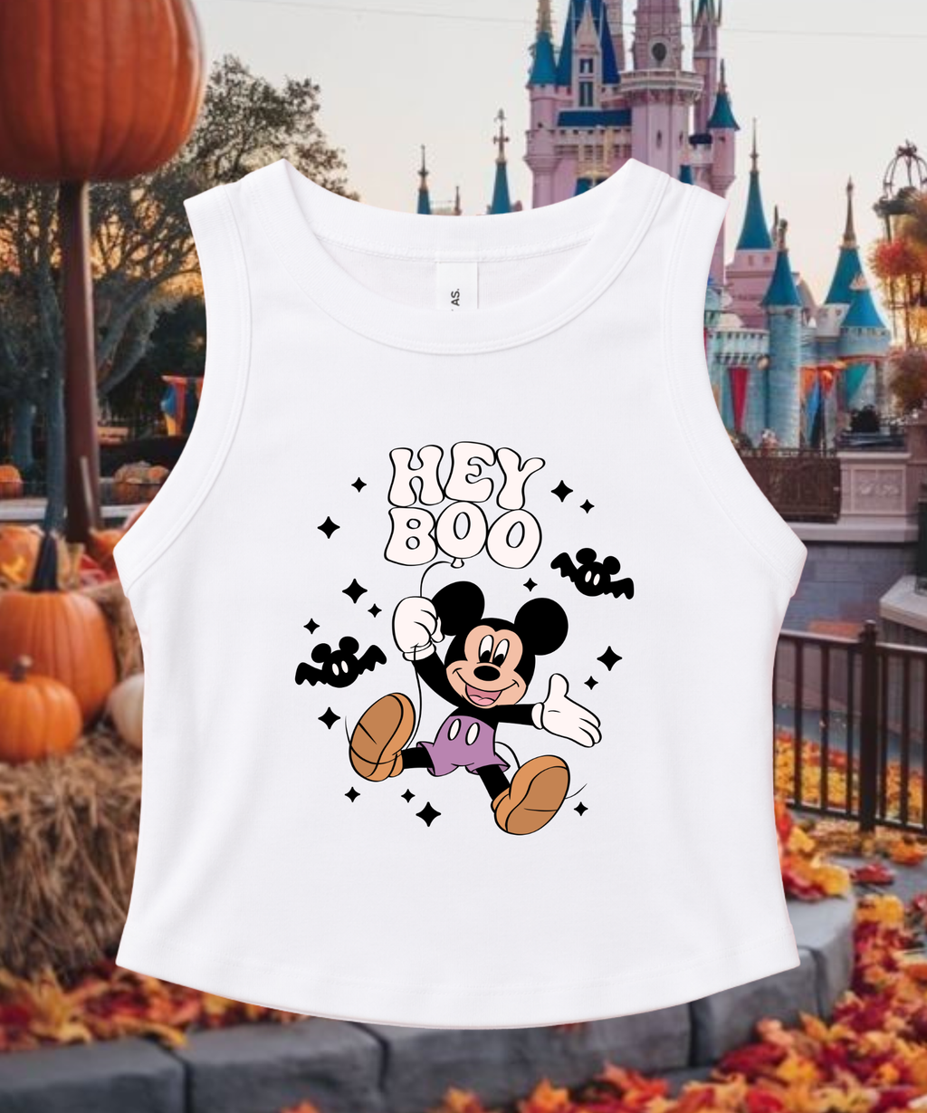 Hey Boo Mickey Halloween - Cropped Tee/Cropped Vest - White