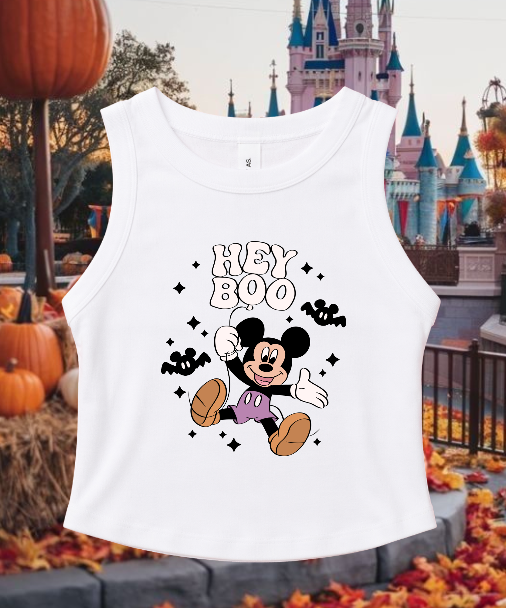 Hey Boo Mickey Halloween - Cropped Tee/Cropped Vest - White