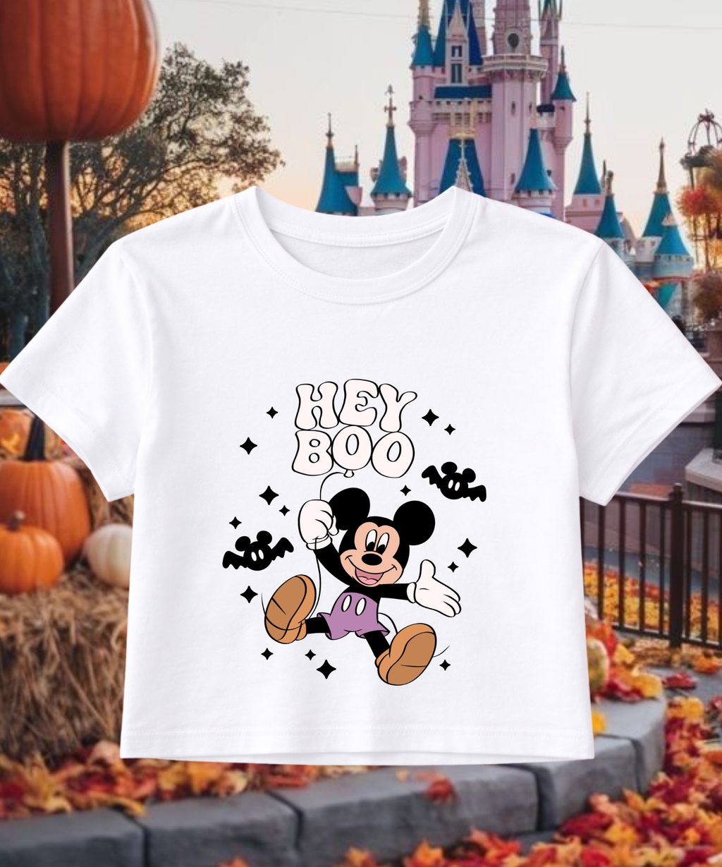 Hey Boo Mickey Halloween - Cropped Tee/Cropped Vest - White