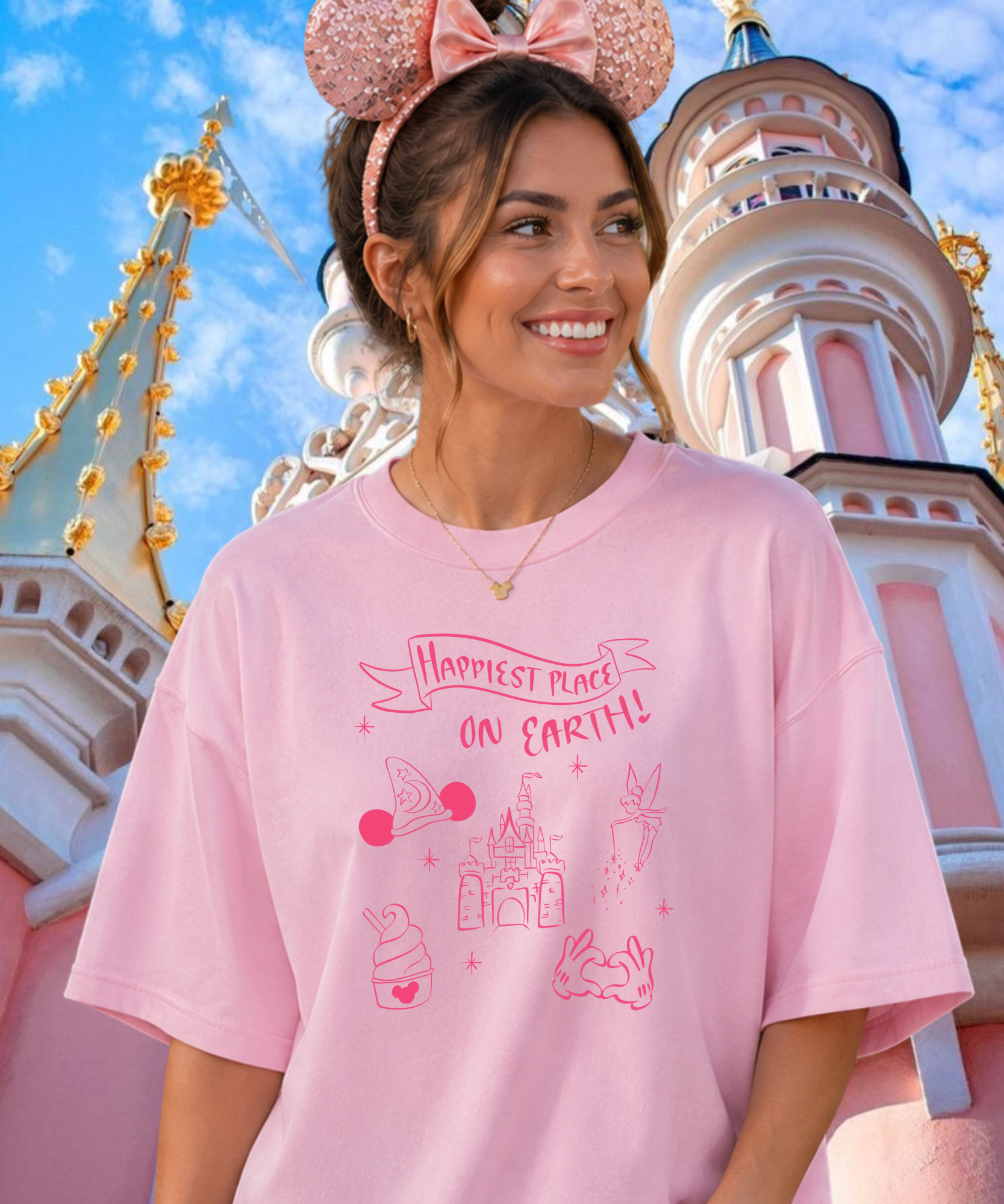 Happiest Place On Earth - Tshirt/Sweatshirt - White/Pink