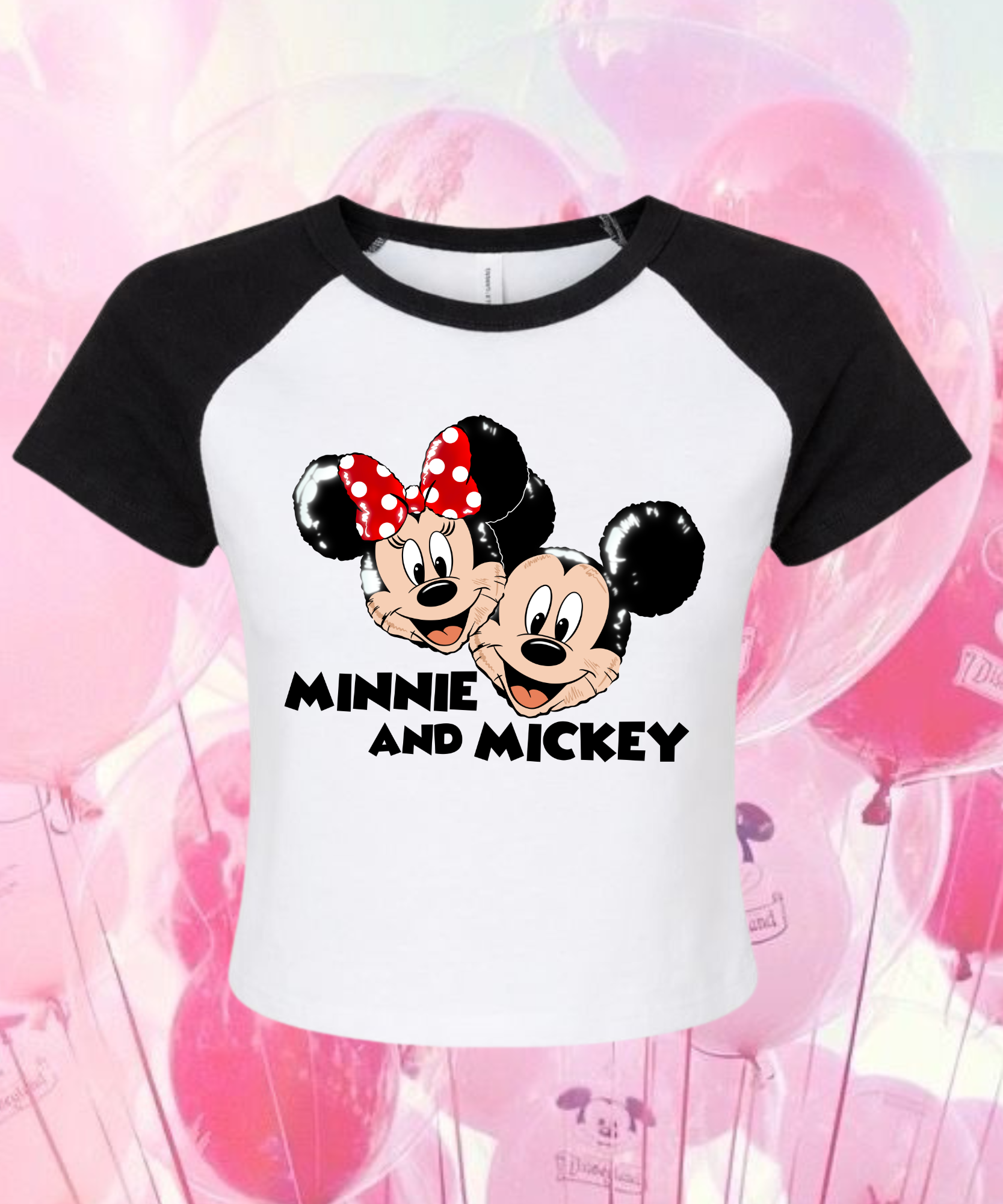 Minnie & Mickey Balloons - B&W Cropped Tee