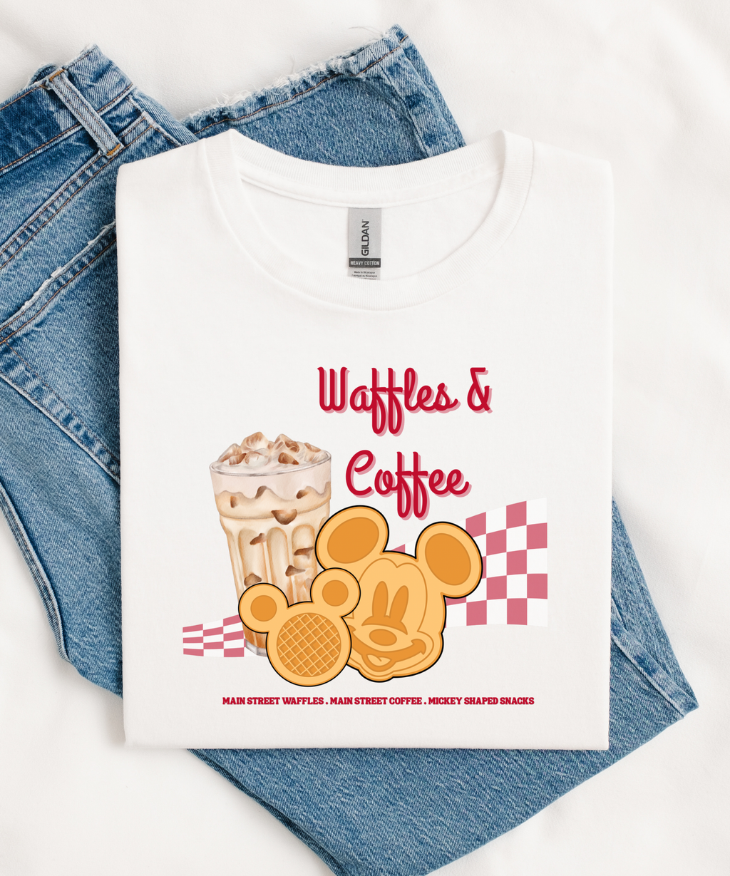 Waffles & Coffee - Tshirt - White/Pink - Exclusive Design