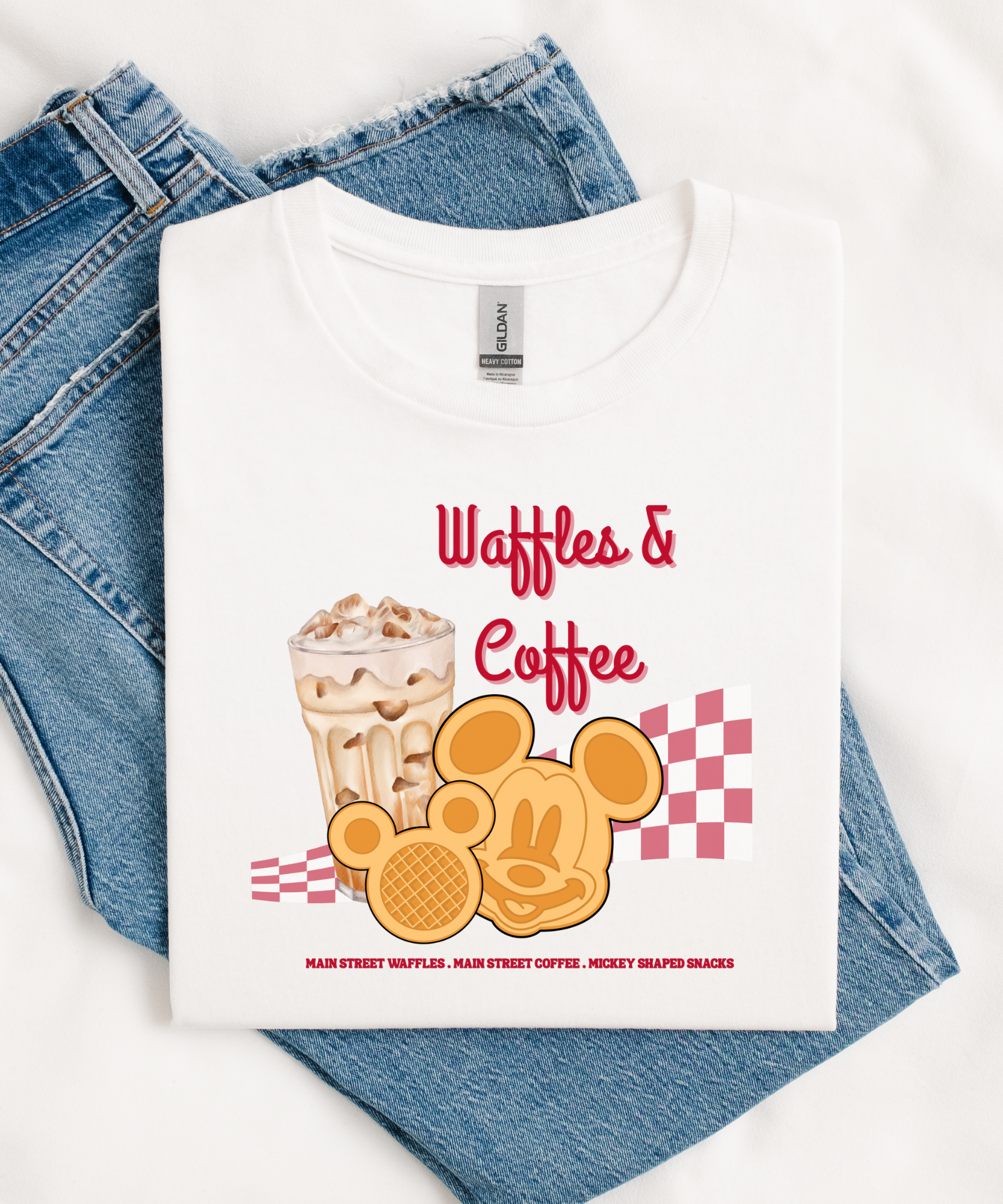 Waffles & Coffee - Tshirt - White/Pink - Exclusive Design
