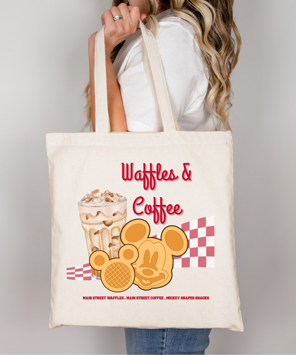 Waffles & Coffee Tote Bag - Natural/Pink