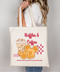 Waffles & Coffee Tote Bag - Natural/Pink