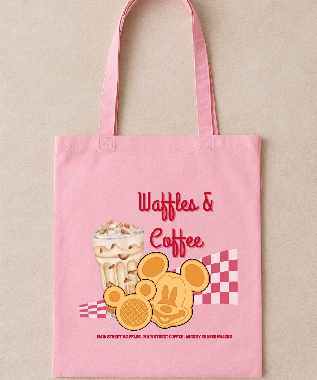 Waffles & Coffee Tote Bag - Natural/Pink