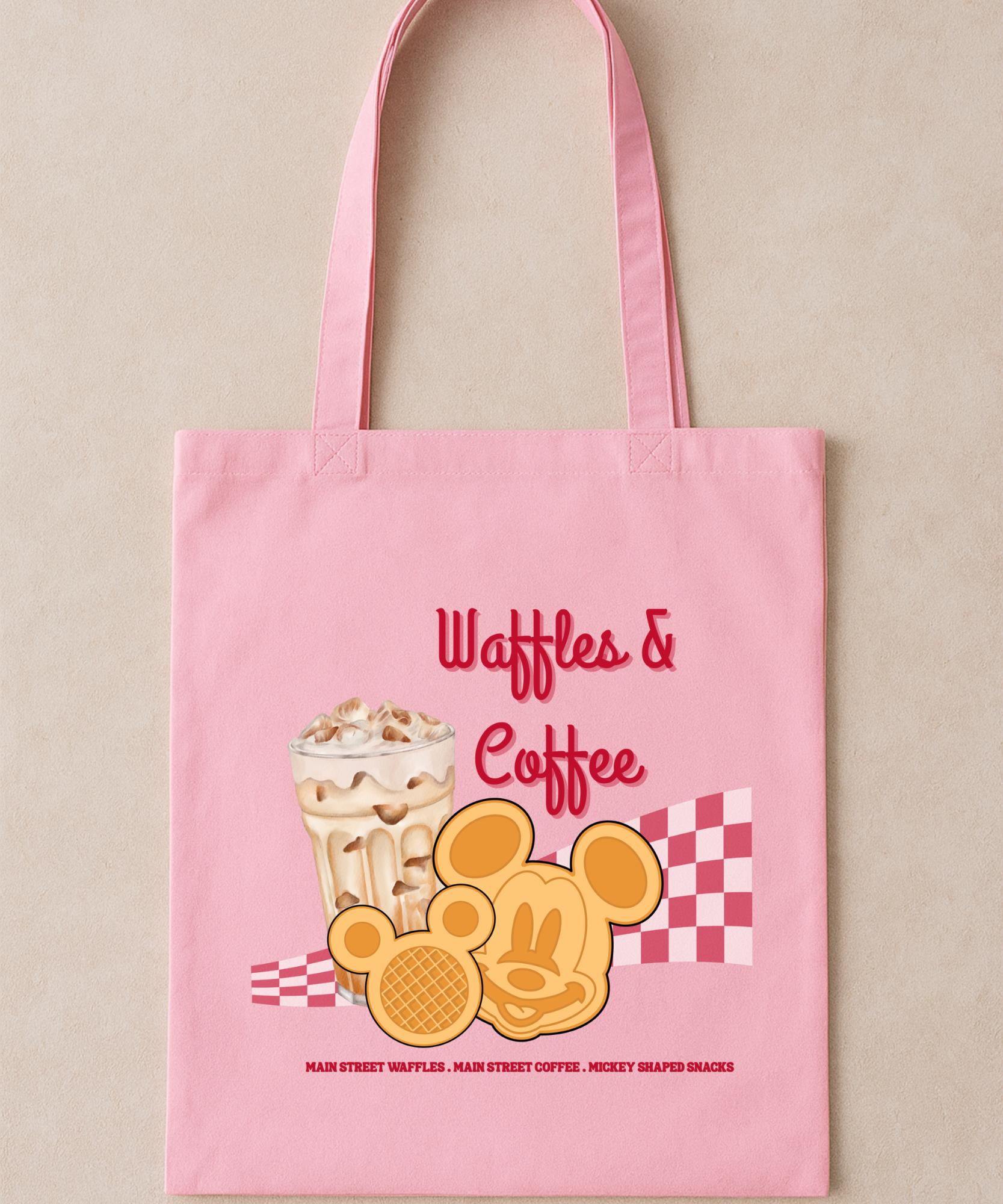 Waffles & Coffee Tote Bag - Natural/Pink