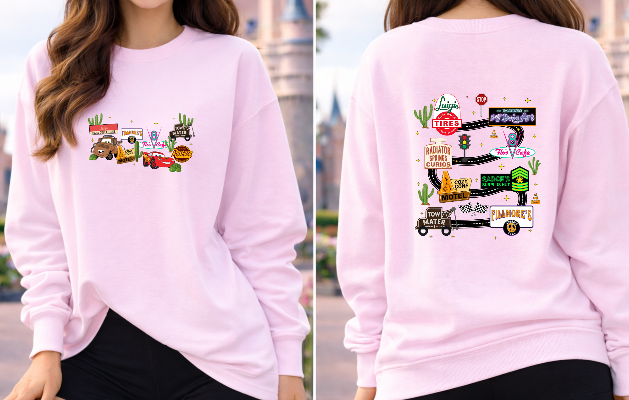 Cars Front & Back Tshirt/Sweatshirt - White/Red/Pink