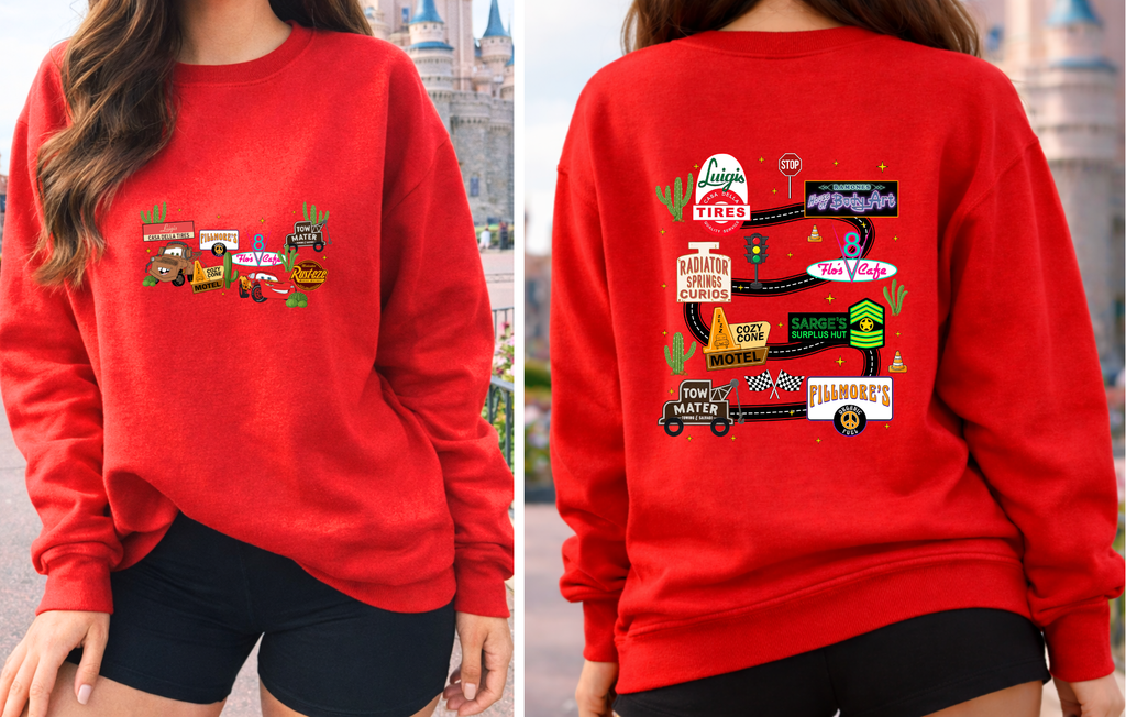 Cars Front & Back Tshirt/Sweatshirt - White/Red/Pink