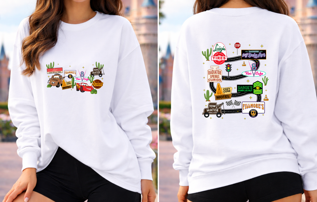 Cars Front & Back Tshirt/Sweatshirt - White/Red/Pink