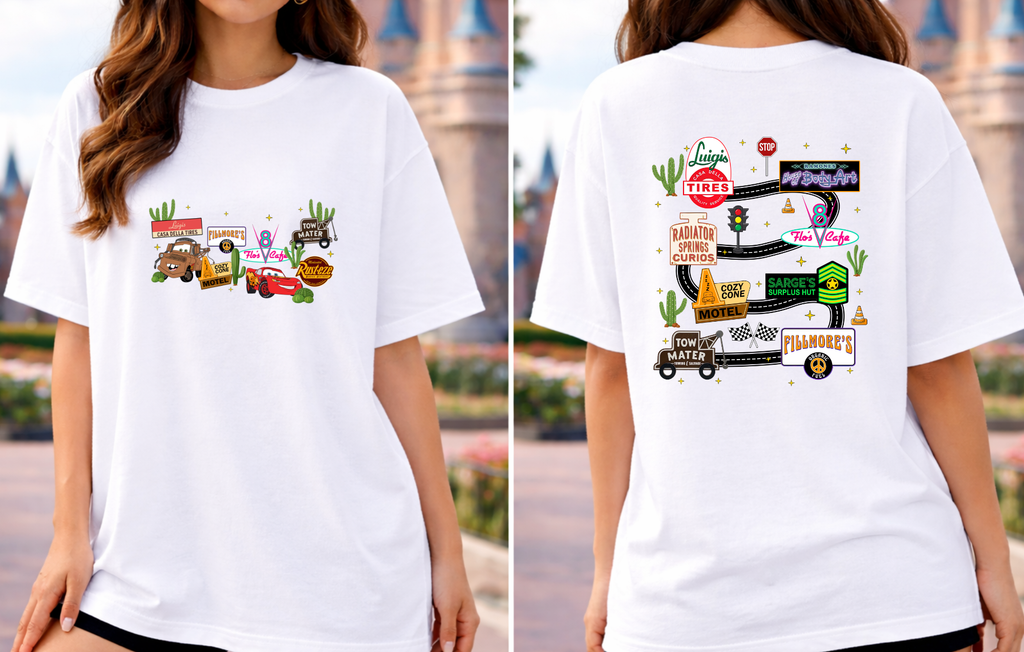 Cars Front & Back Tshirt/Sweatshirt - White/Red/Pink
