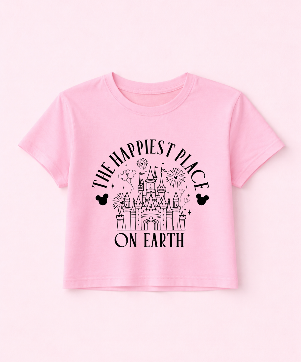 Happiest Place On Earth Cropped Tee - Red/Pink/White