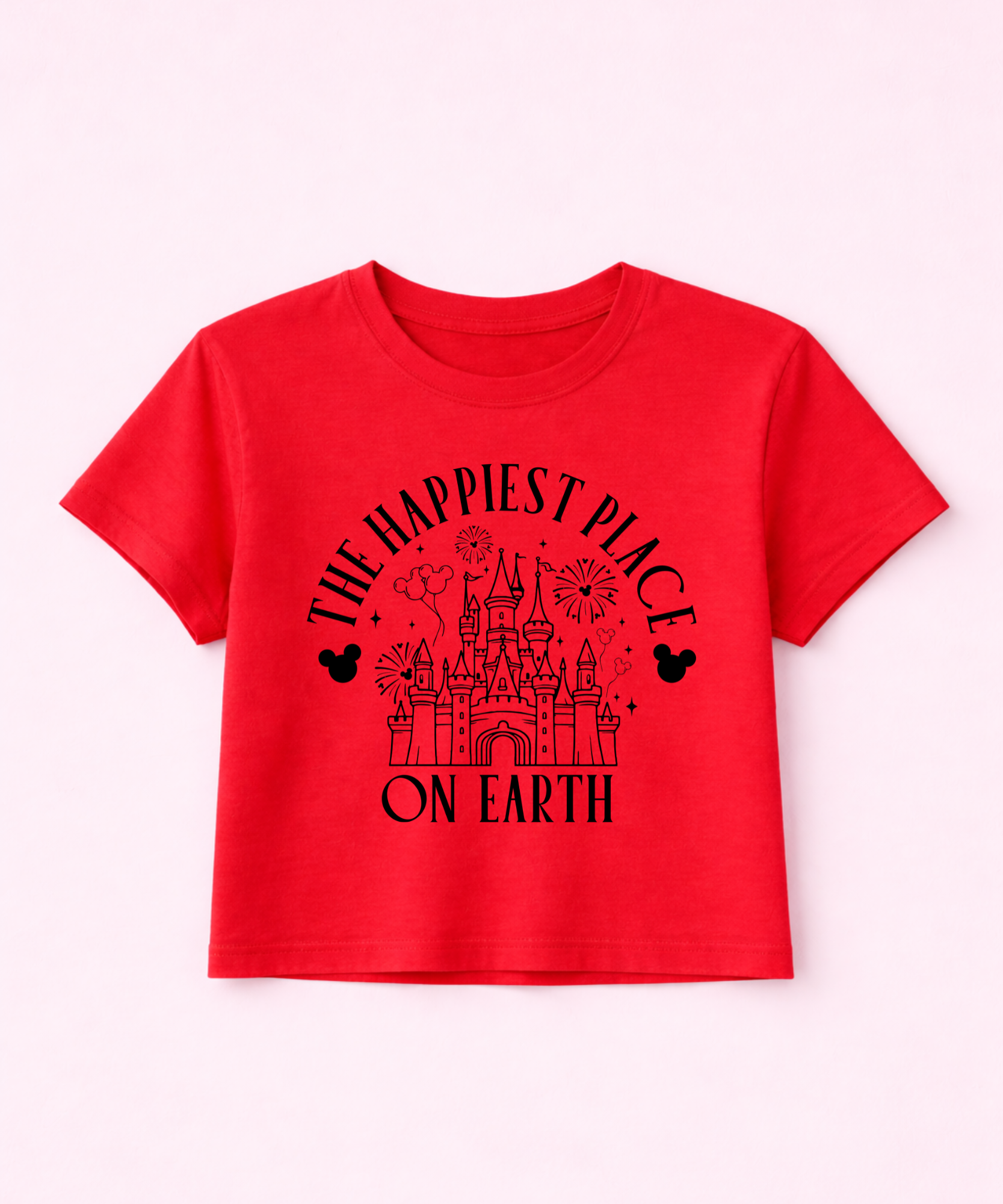 Happiest Place On Earth Cropped Tee - Red/Pink/White