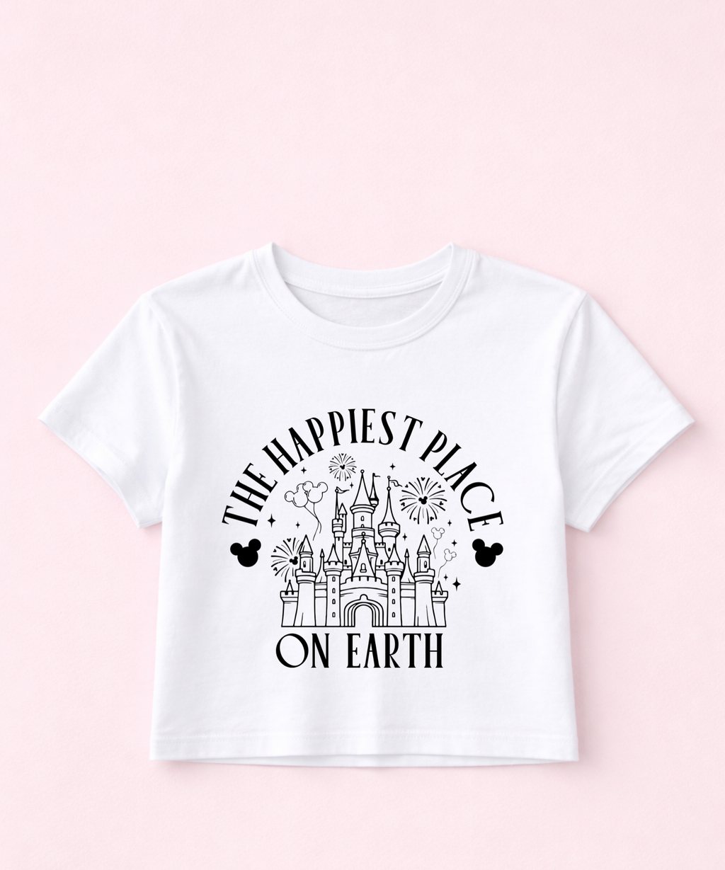 Happiest Place On Earth Cropped Tee - Red/Pink/White