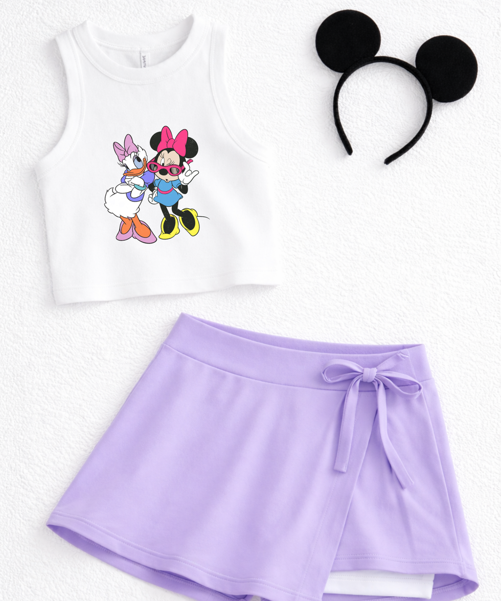 Minnie & Daisy - Cropped Tee/Cropped Vest - White