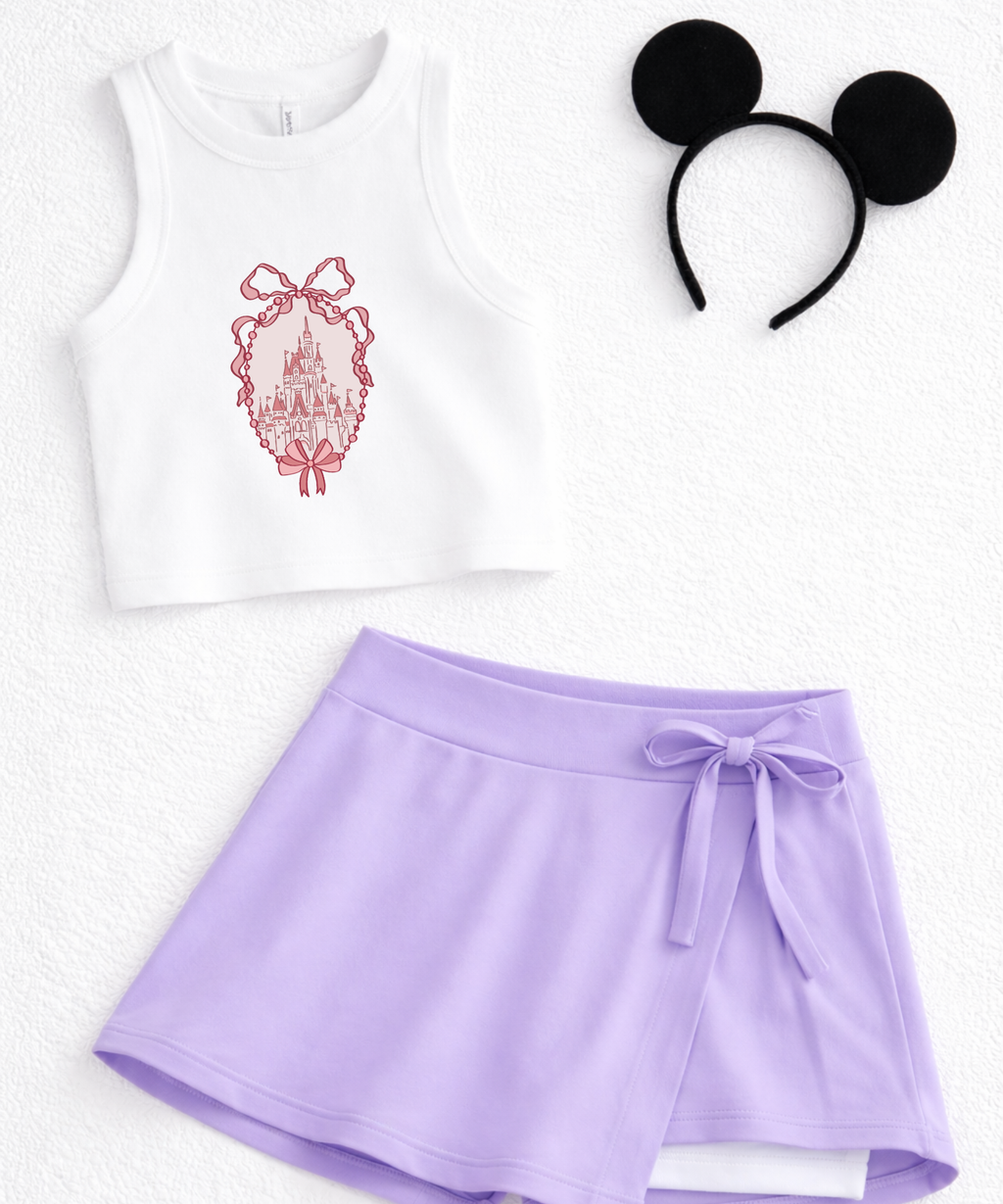 Pink Castle Beaded Frame - Cropped Tee/Cropped Vest - White