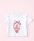 Pink Castle Beaded Frame - Cropped Tee/Cropped Vest - White