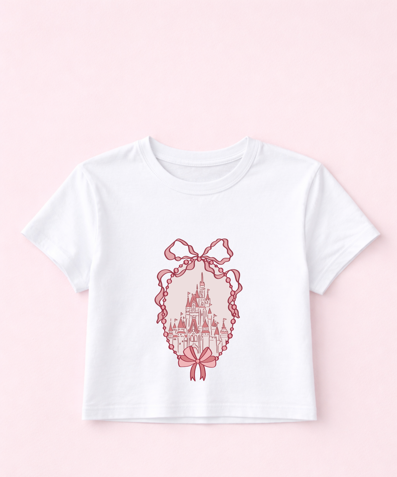 Pink Castle Beaded Frame - Cropped Tee/Cropped Vest - White