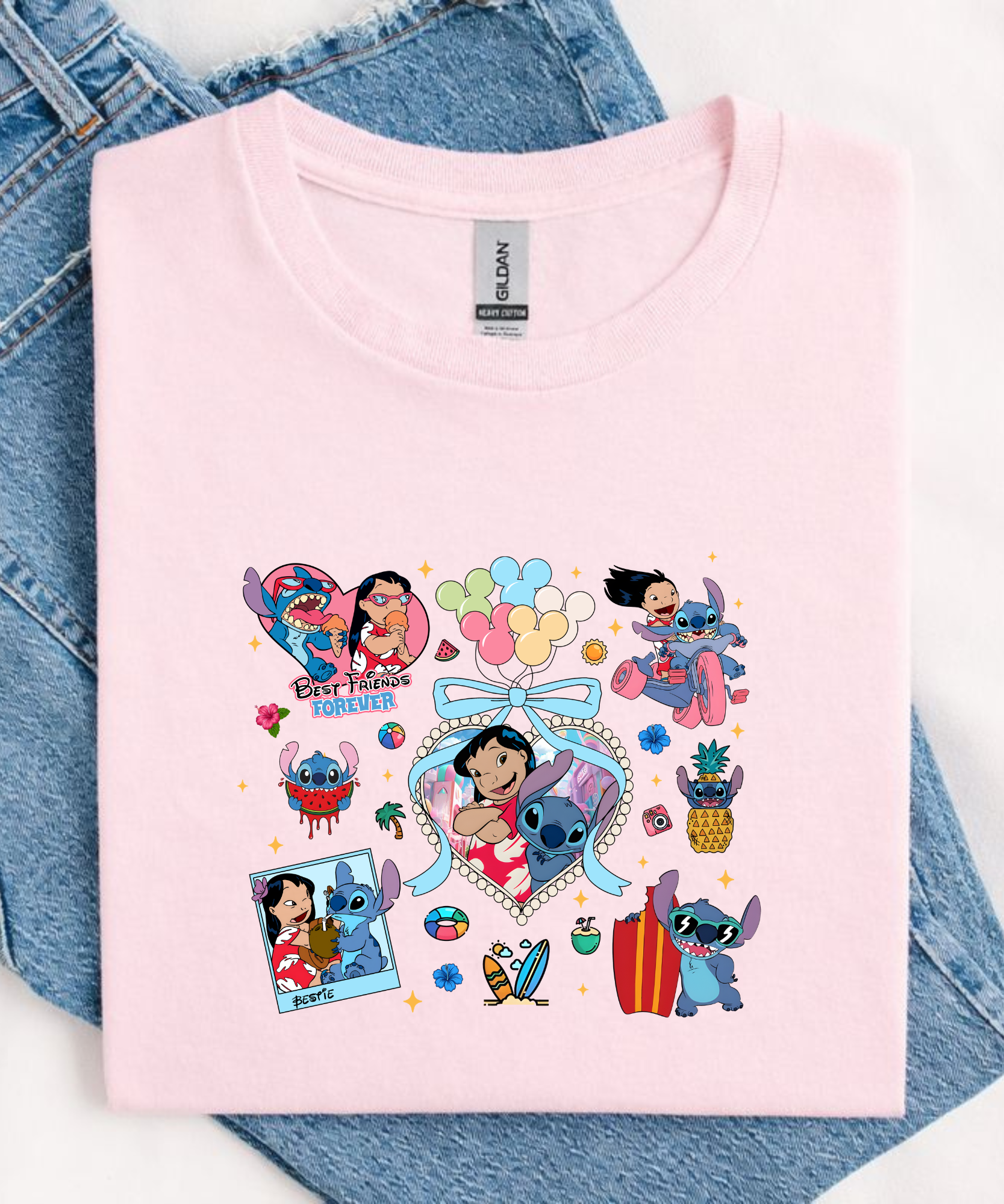Lilo Stitch Besties Coquette - Tshirt/Sweatshirt - White/Pink