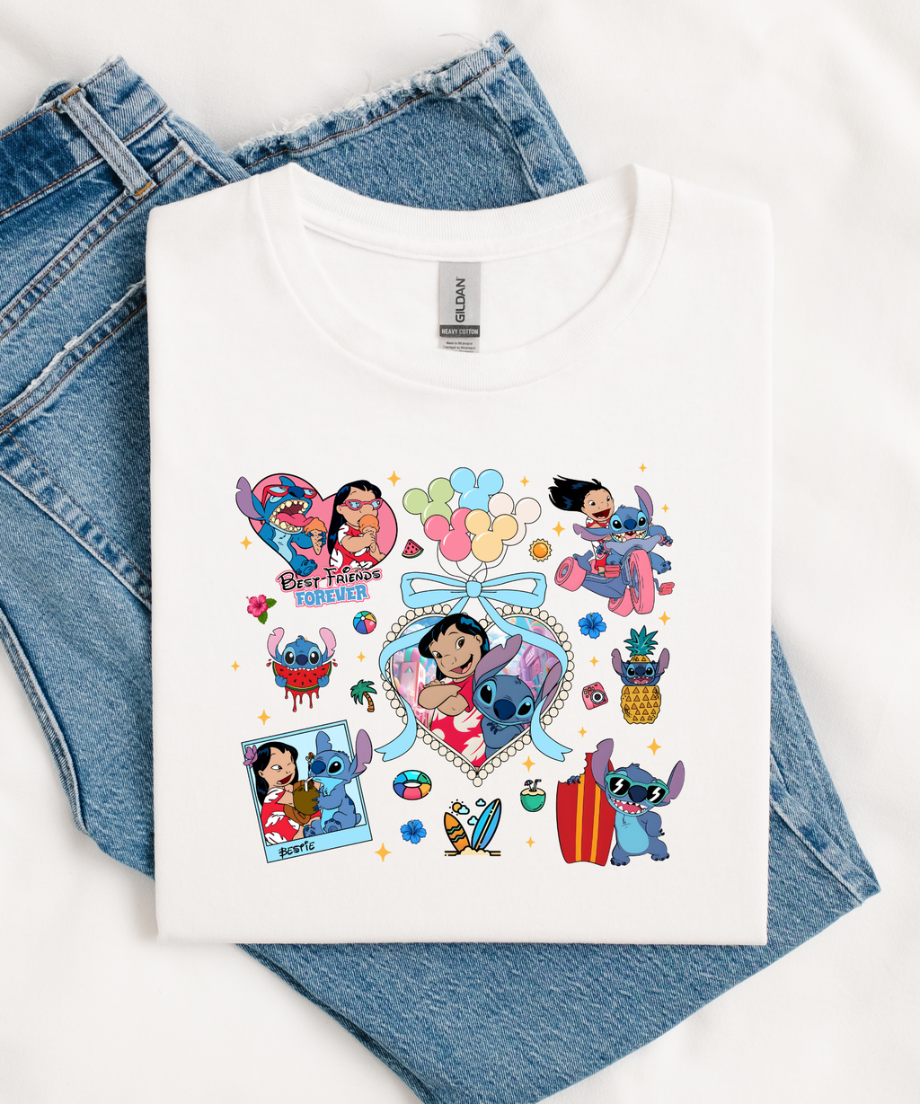 Lilo Stitch Besties Coquette - Tshirt/Sweatshirt - White/Pink