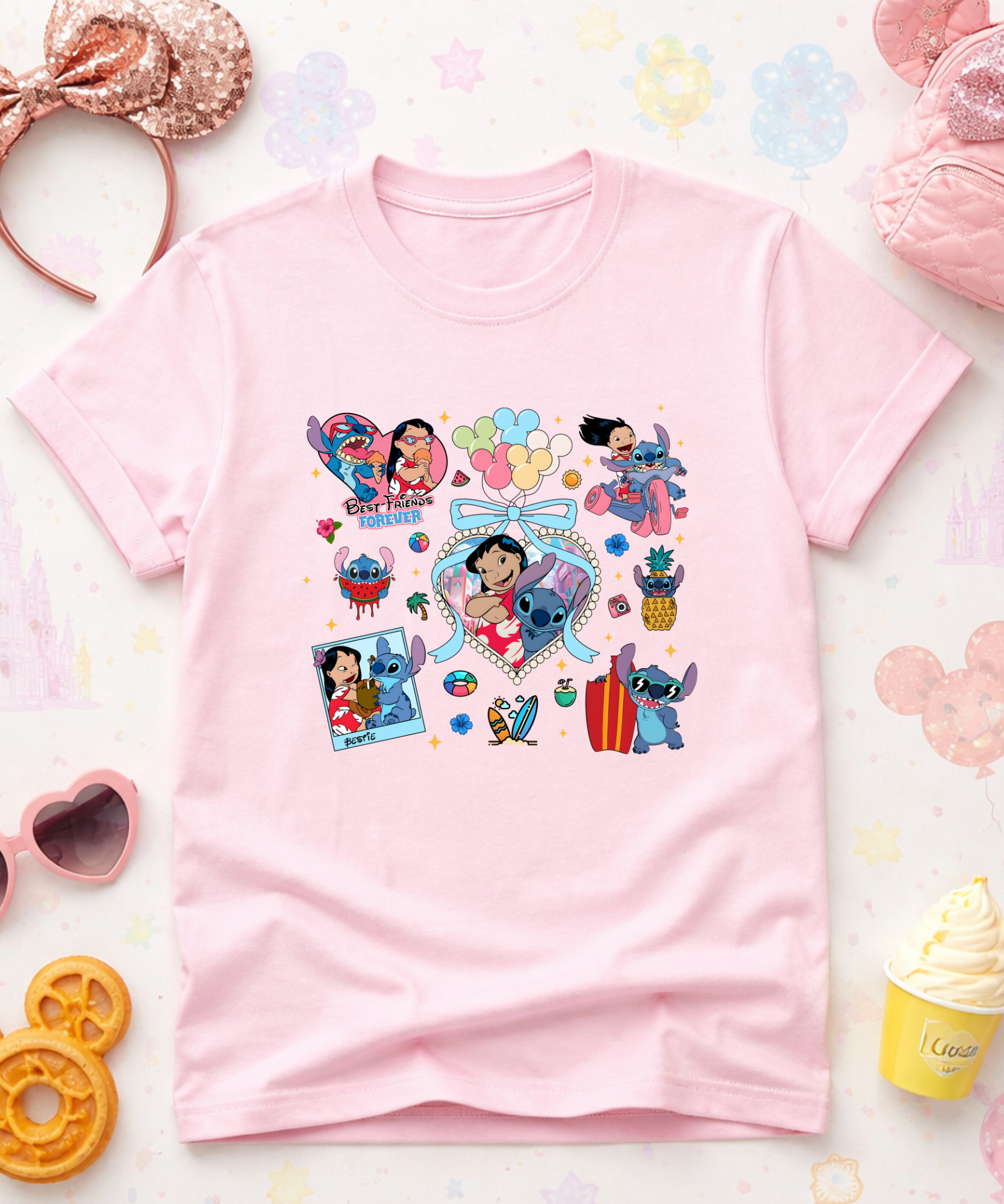 Lilo Stitch Besties Coquette - Tshirt/Sweatshirt - White/Pink
