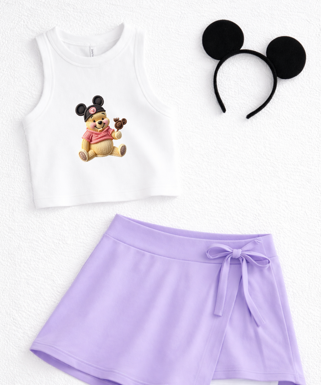 Pooh Snacks - Cropped Tee/Cropped Vest - White