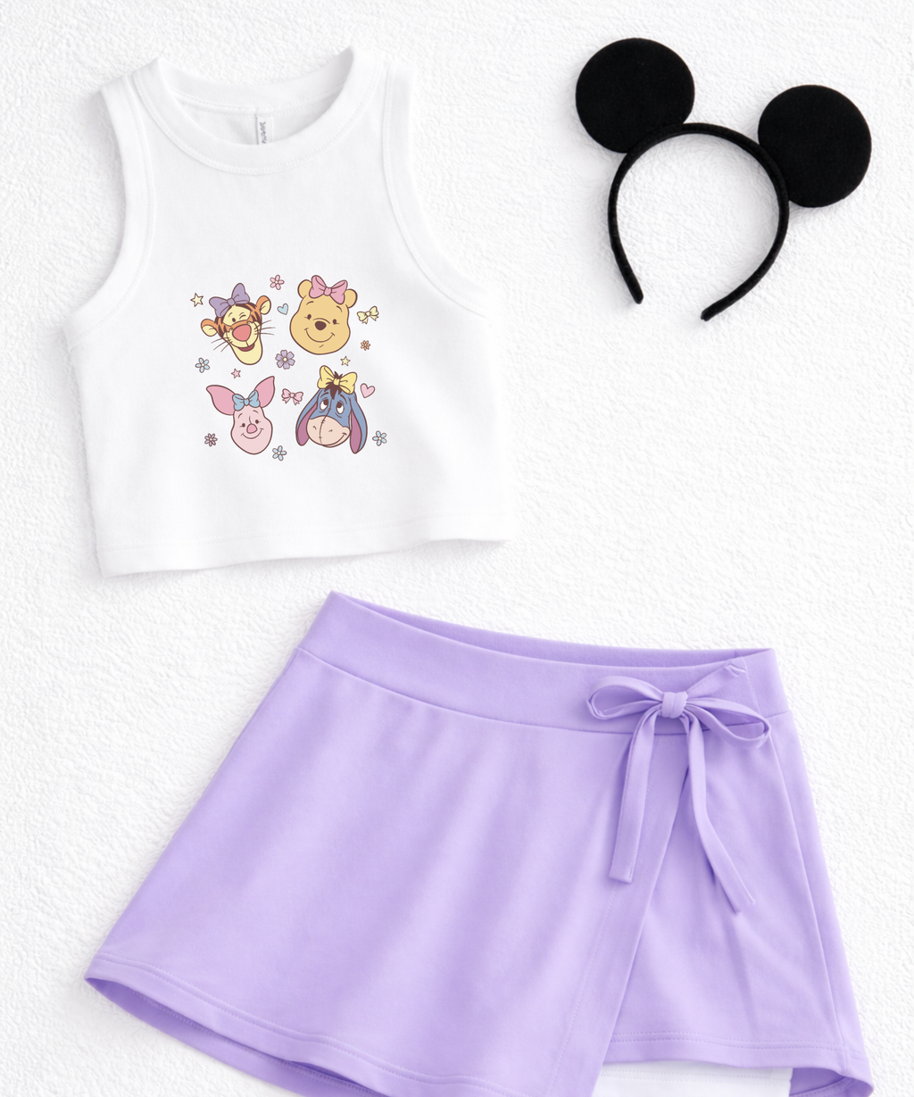 Pooh Friends Flowers - Cropped Tee/Cropped Vest - White