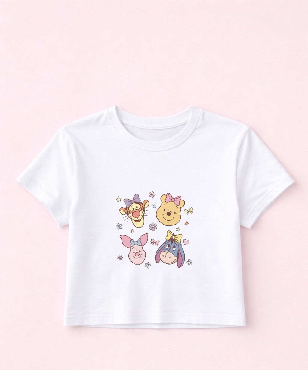 Pooh Friends Flowers - Cropped Tee/Cropped Vest - White