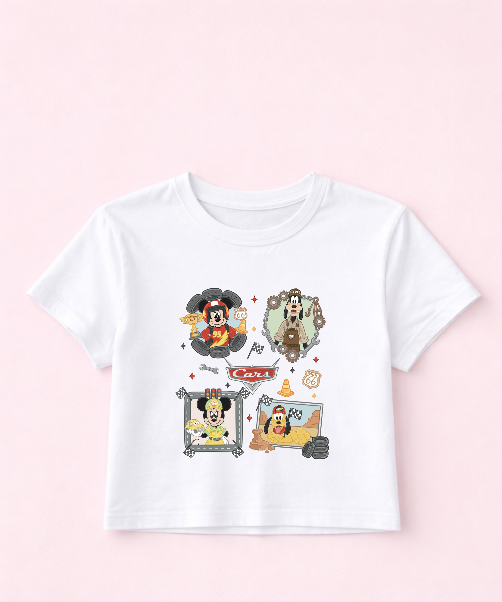 Mouse Cars - Cropped Tee - White