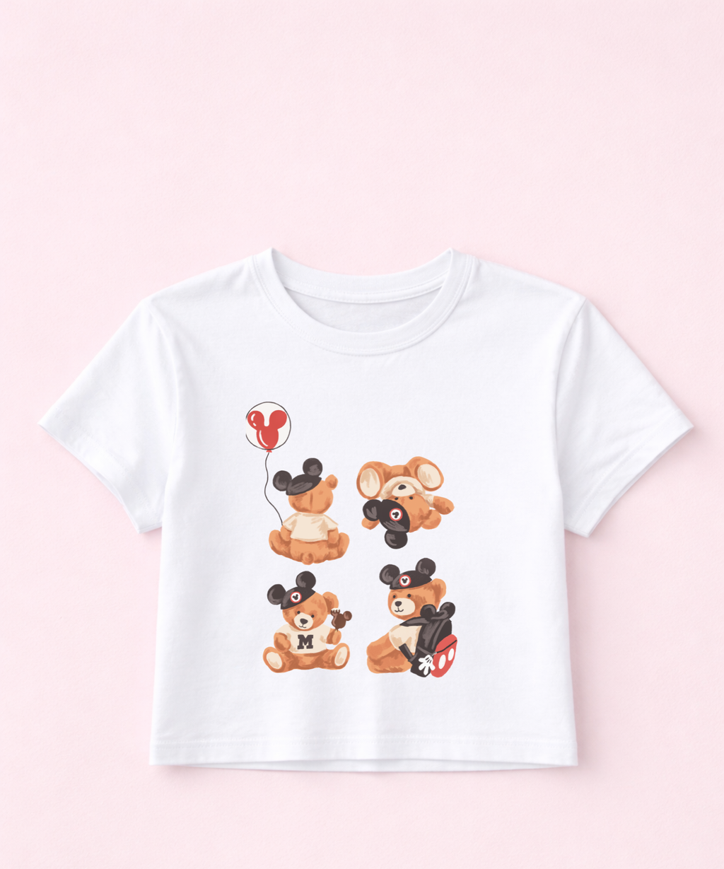 Mickey Bear - Cropped Tee - Natural or White
