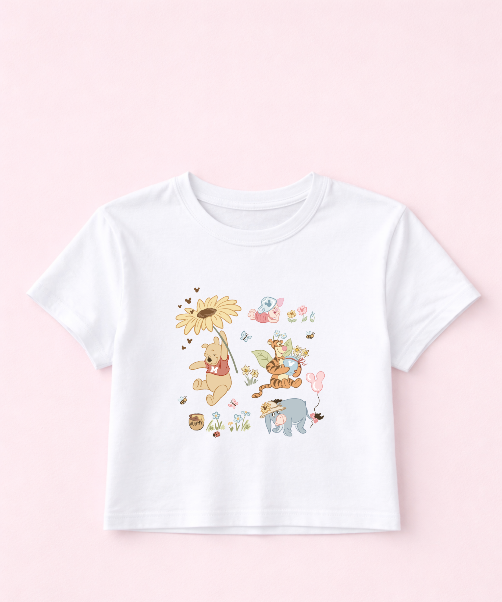 Summer Pooh Coquette - Cropped Tee - White