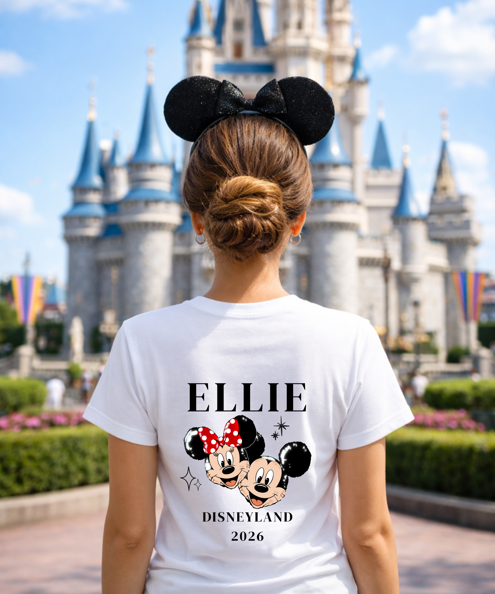 Personalised Adults WDW/DL - Double Sided - Tshirt/Sweatshirts- White/Pink/Blue