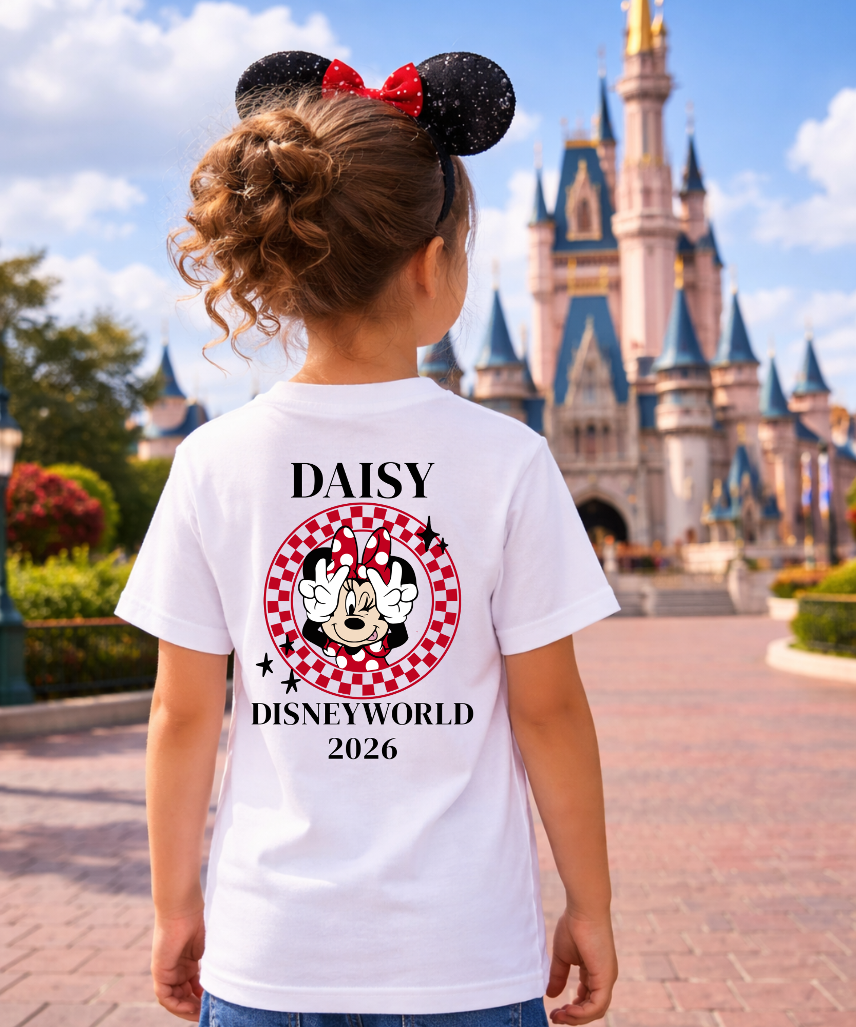 Personalised Minnie Chequered WDW/DL - Tshirt/Sweatshirt - White