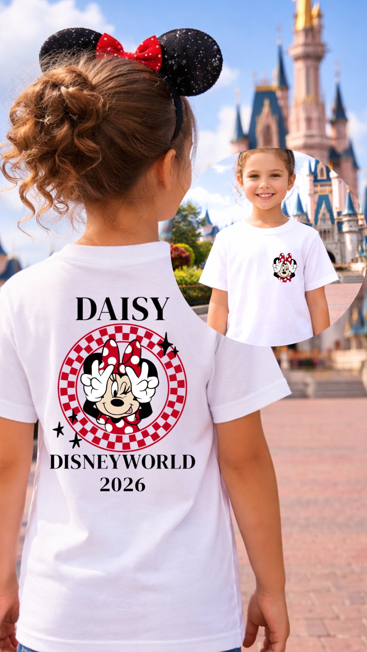 Personalised Minnie Chequered WDW/DL - Tshirt/Sweatshirt - White